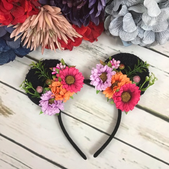 Minnie Mouse Floral Headband w/ Flowers & Crystals - Picture 2 of 8